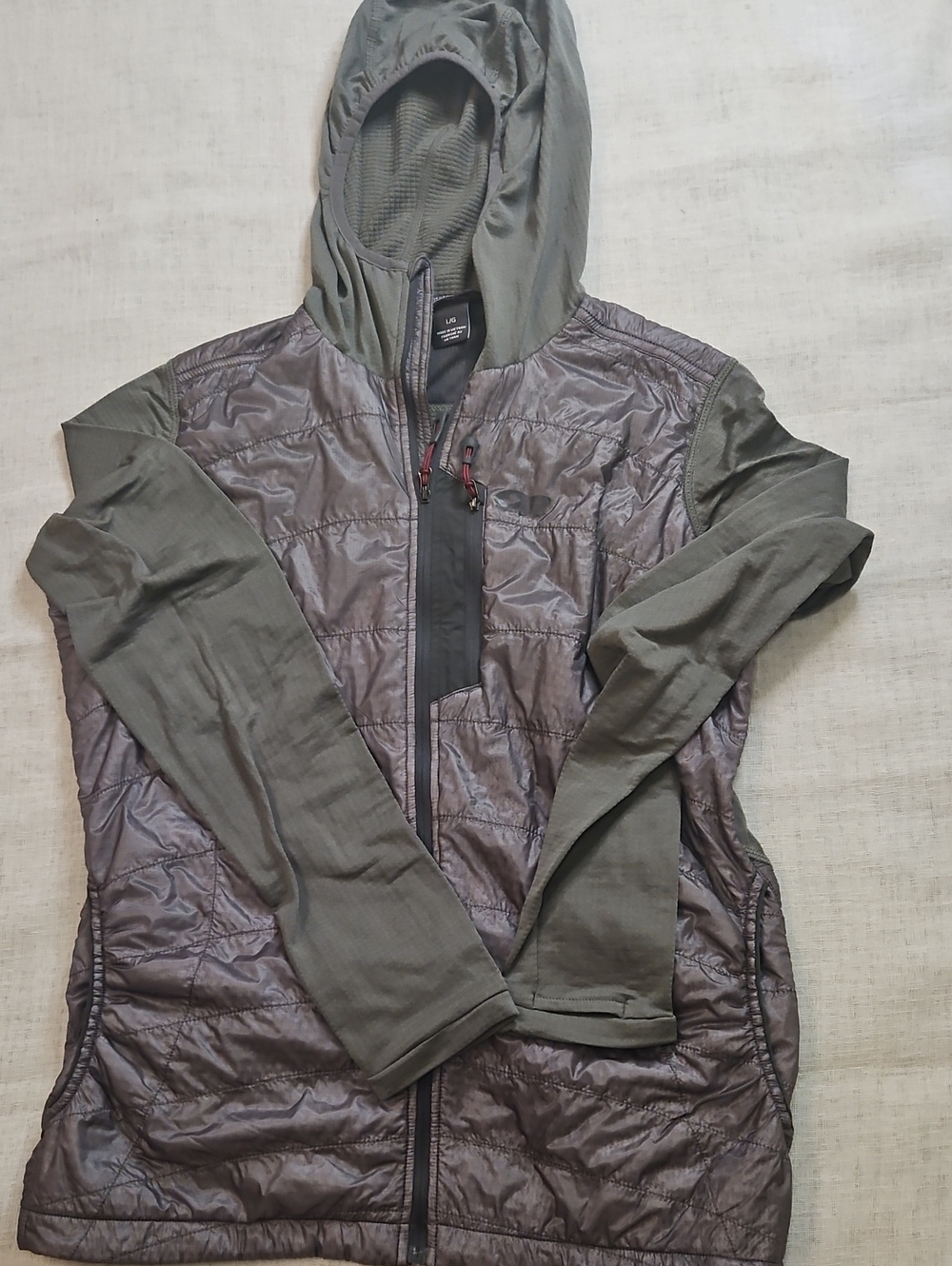 Outdoor Research Olive Green Quilted Hooded Puffer Jacket